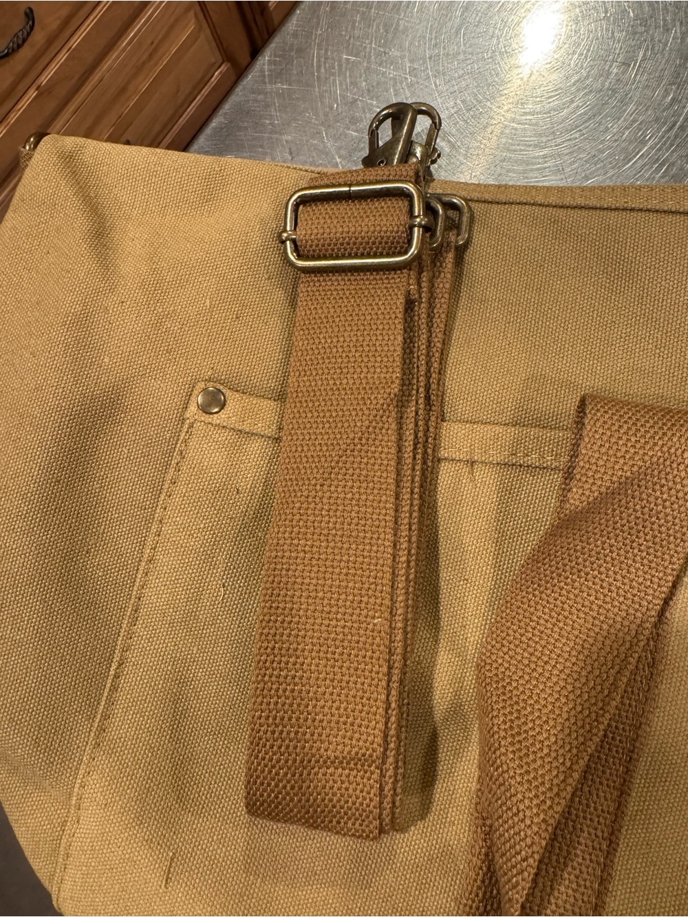 Kimes Ranch Tan Canvas Tote with Leather Logo Patch - Picture 6 of 11
